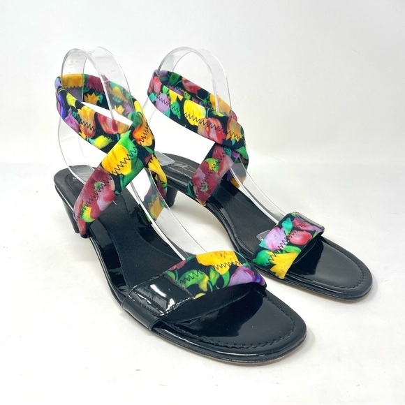 Donald J. Pliner Floral Neoprene Stretch Strap Kitten Heel Sandals Size 10.5 - Picture 3 of 11